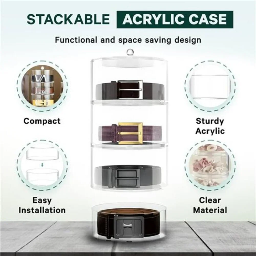 Clear Acrylic Belt Organizer 4 Layer Closet Storage Box for Belts Jewelry Watche